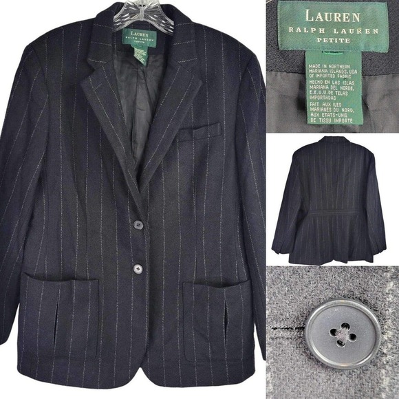Lauren Ralph Lauren Blazer Womens MP Gray Pinstripe 2 Button Wool Jacket - Picture 1 of 8